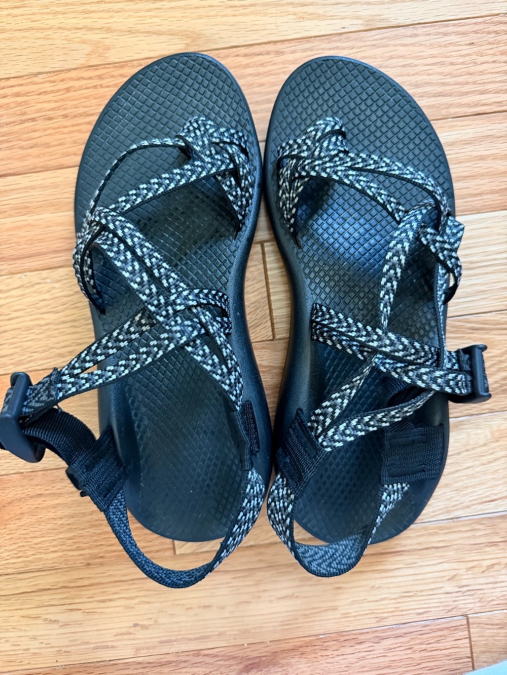 Chaco Women's Black Sandals with Black and White Woven Straps